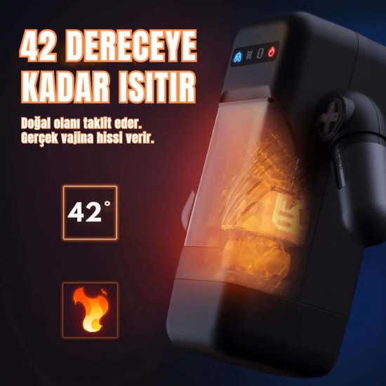 Amovibe Telefon Tutuculu Isıtmalı İleri Geri Hareketli ve Titreşimli Otomatik Suni Vajina Mastürbatör