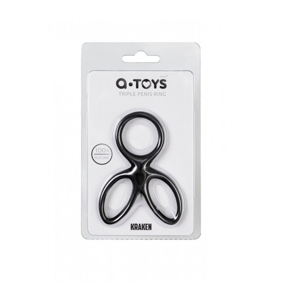 A-Toys by TOYFA KRAKEN Üçlü Penis Halkası, Silikon, Siyah, 10 cm